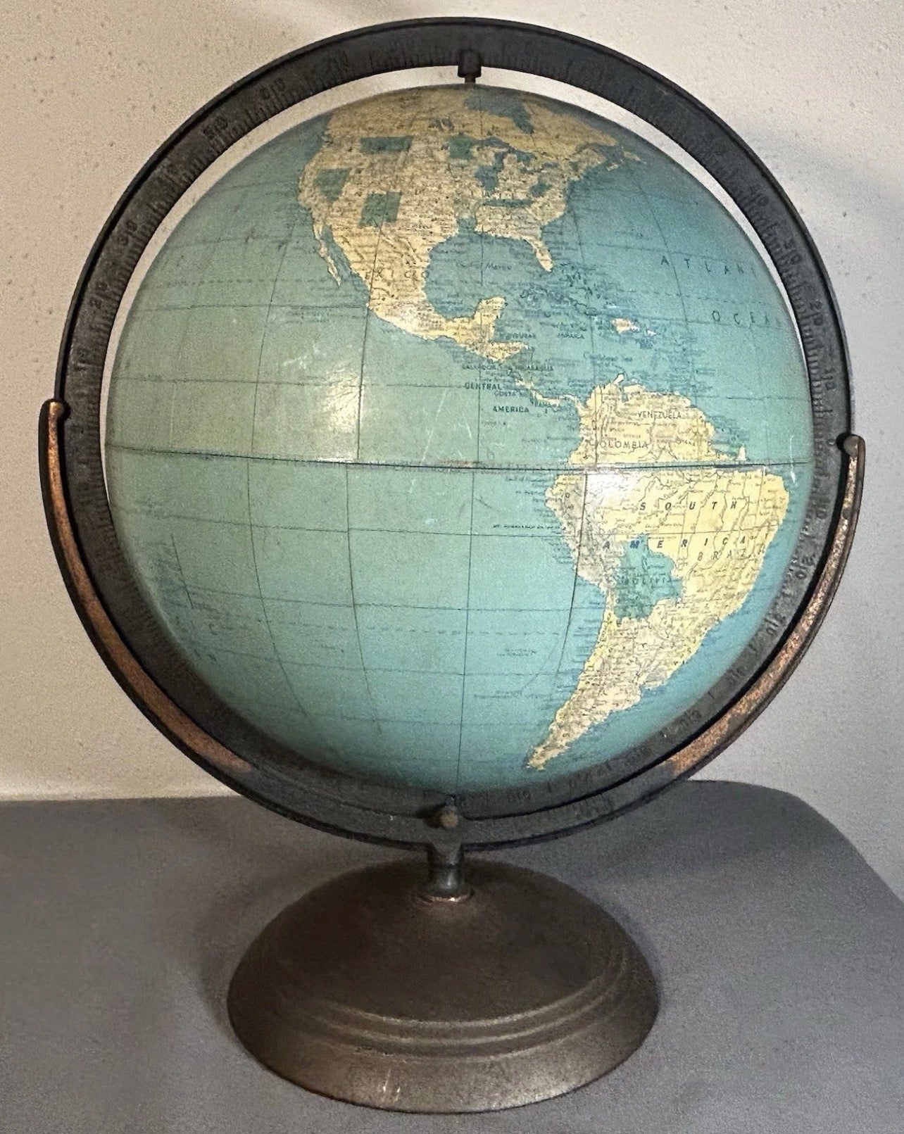 1948 American Weber Costello Co. 12-Inch Peerless Terrestrial Globe on Cast Metal Base