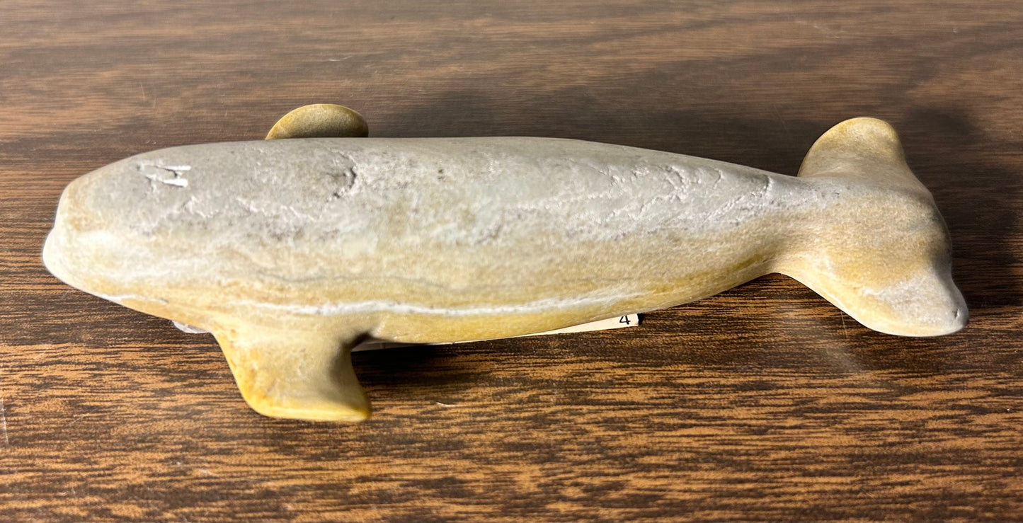 Vintage Canadian Inuit Argillite Stone Whale Carving by Simeonie Kavik (20th Century)