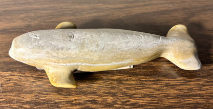 Vintage Canadian Inuit Argillite Stone Whale Carving by Simeonie Kavik (20th Century)