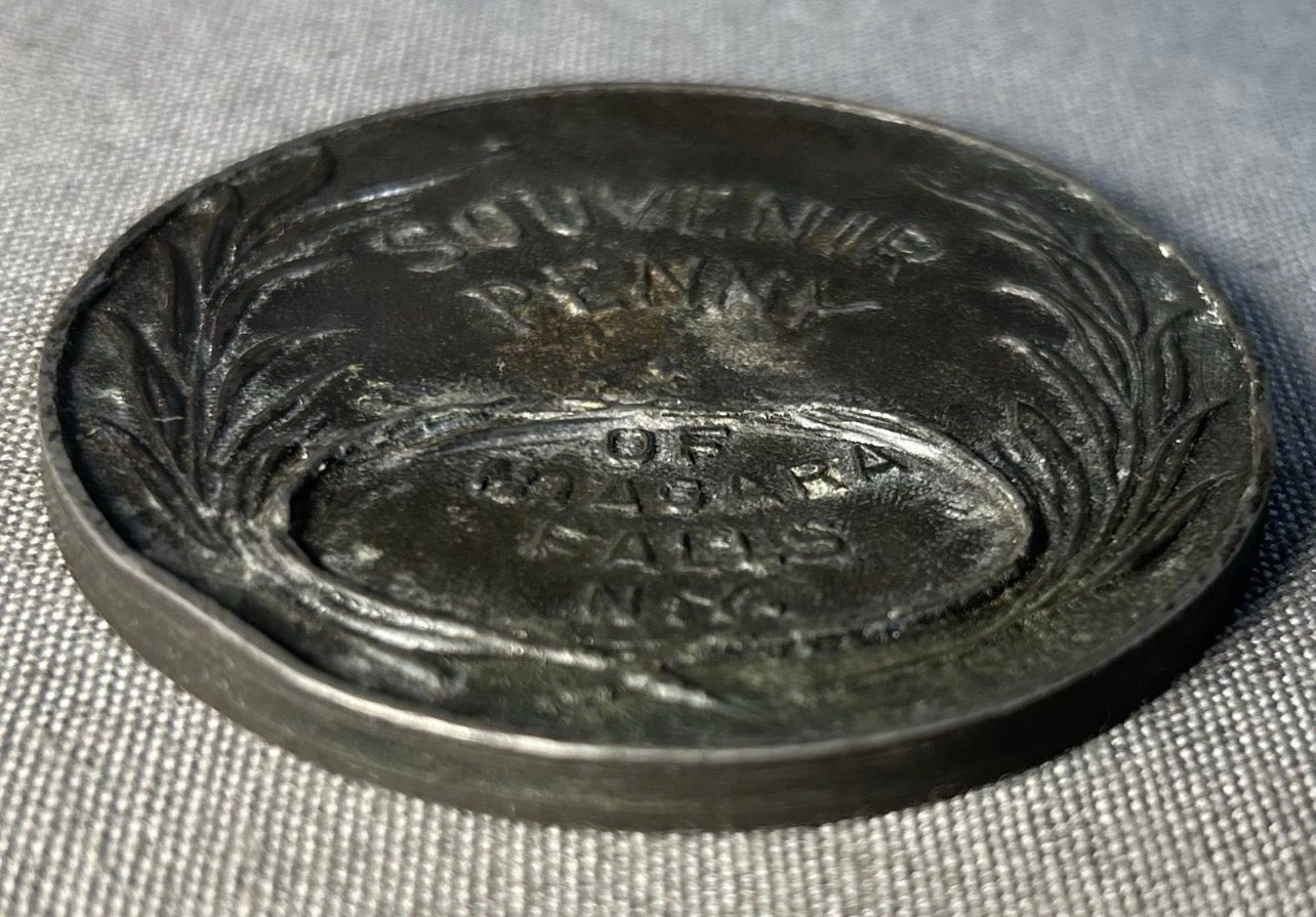 Circa 1920 American Niagara Falls, New York Lucky Indian Head Penny Bronze Paperweight Souvenir
