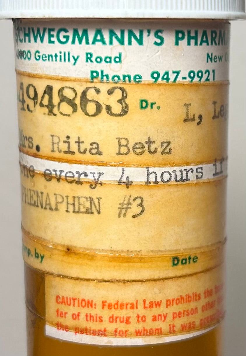 Vintage Mid 20th Century American Schwegmann’s Pharmacy Plastic Prescription Medicine Bottle