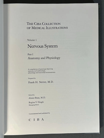 Vintage 1983 “The CIBA Collection of Medical Illustrations” Volume 1 - Nervous System/Part 1 - Anatomy and Physiology Hardcover Book by Frank H. Netter, M.D.