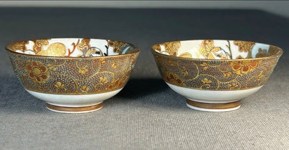 Pair of Late 19th Century Japanese Kutani Taniguchi Porcelain Sake Cups (Meiji Period)