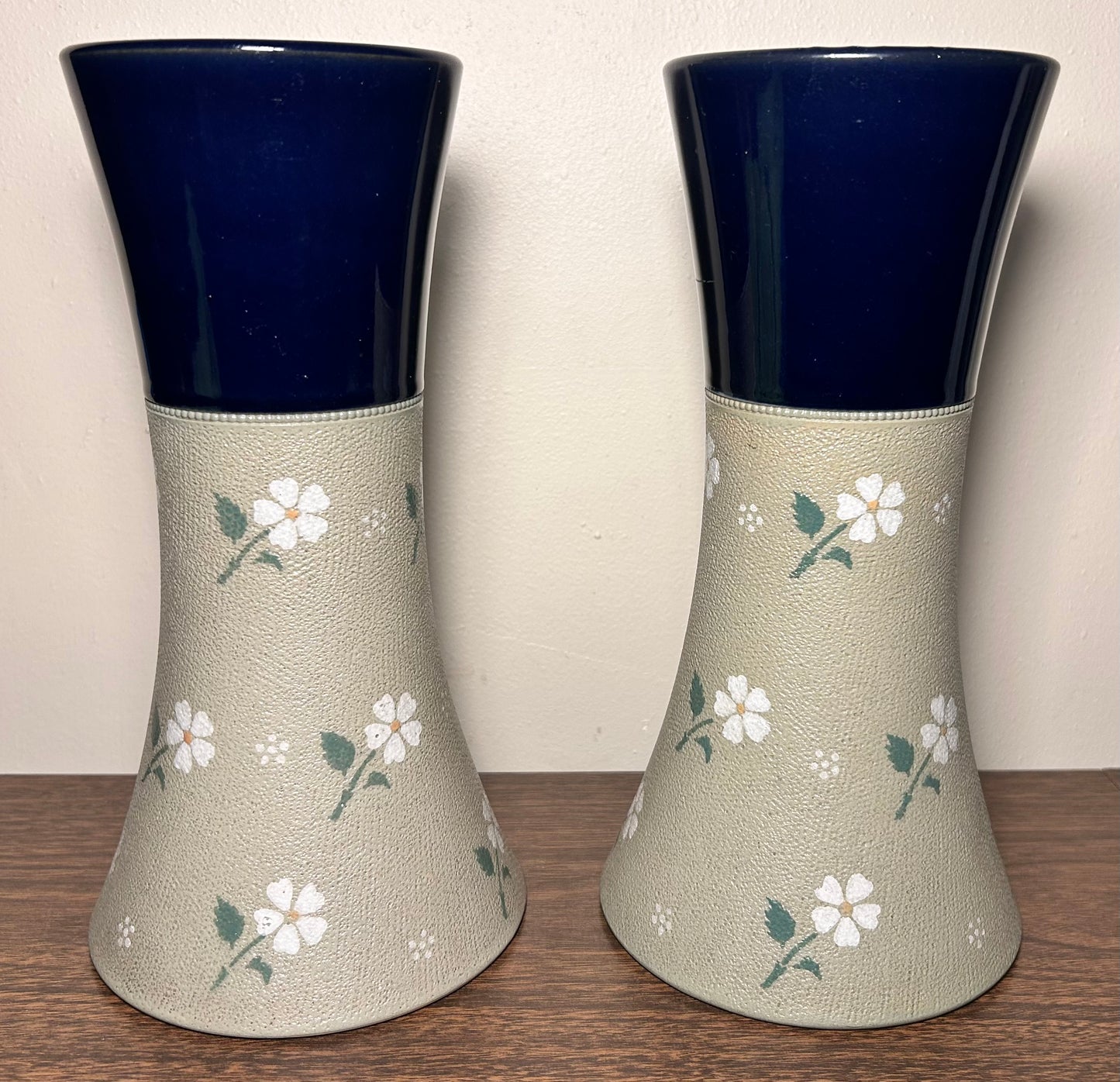 Pair of Early 20th Century English Art Nouveau Lovatt's Langley Ware Stoneware Floral Motif Tapestry Cylindrical Vases