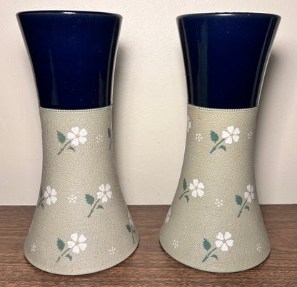 Pair of Early 20th Century English Art Nouveau Lovatt's Langley Ware Stoneware Floral Motif Tapestry Cylindrical Vases