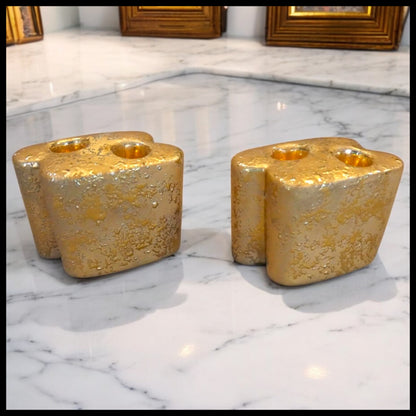 Pair of Vintage 1950's American Mid Century Modern Le Mieux China Ceramic Weeping Gold Double Candlesticks