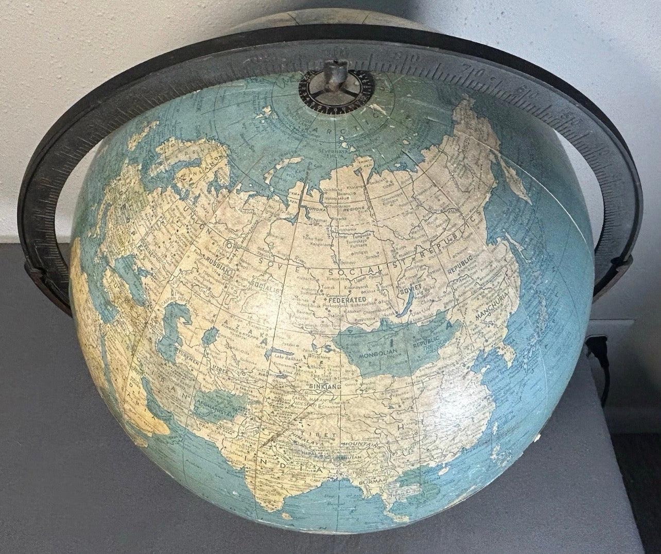 1948 American Weber Costello Co. 12-Inch Peerless Terrestrial Globe on Cast Metal Base