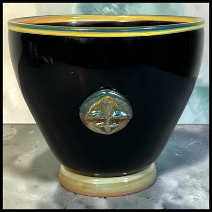 2010 Vella Vetro Studio Art Glass Contemporary Style Bowl with Fleur de Lis Medallion (New Orleans)