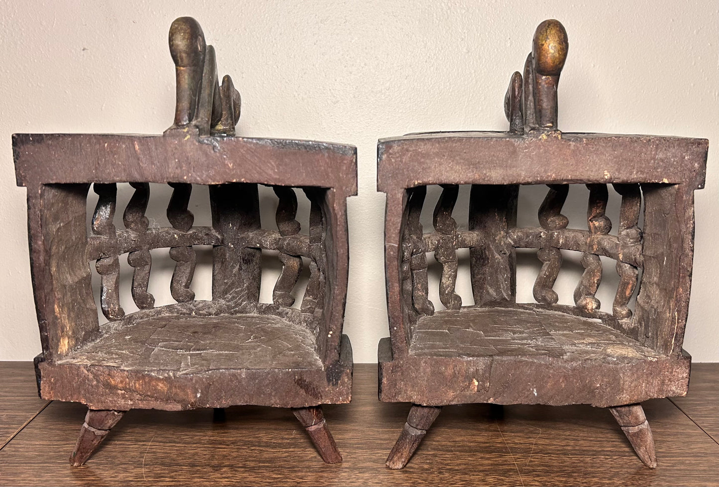 Vintage Mid 20th Century West African Baule-Attributed Carved Hardwood Zoomorphic Figures/Crocodile Motifs Ritual Container from Côte d’Ivoire