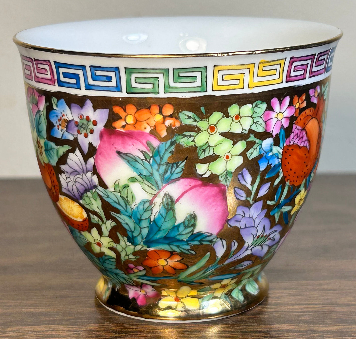 Vintage 1970’s Chinese Zhongguo Chao Cai Gilded Mille Fleur Porcelain Teacup