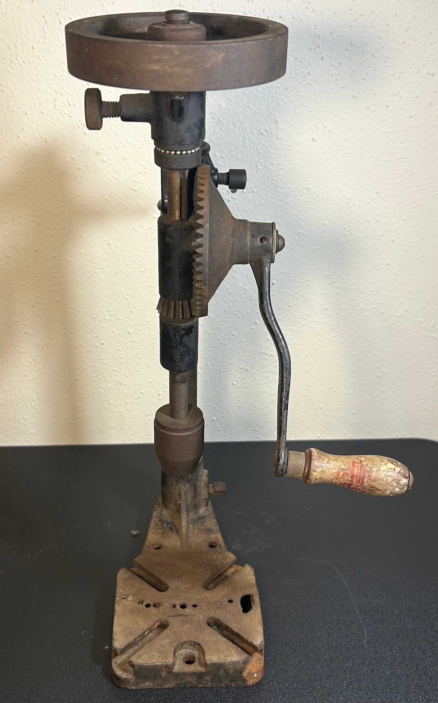 Early 20th Century American Cast Iron Hand-Crank Post Drill Press Tool