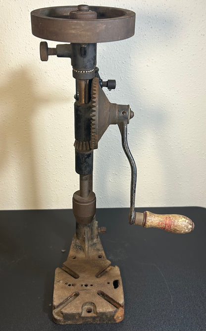 Early 20th Century American Cast Iron Hand-Crank Post Drill Press Tool