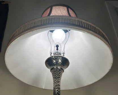 Arteriors Home Contemporary Style Silver Hammered Metal Trumpet Form Base/Cloth Bell Shade Table Lamp
