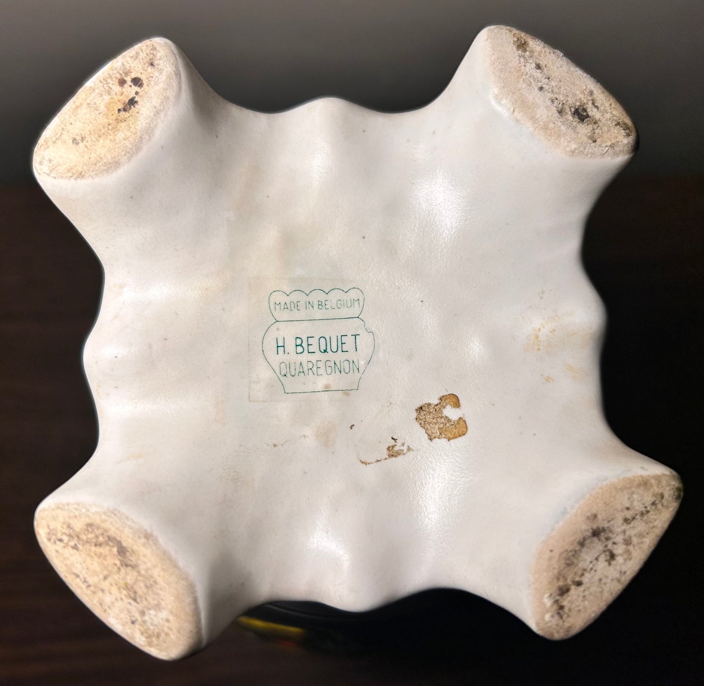 Vintage 1950’s H. Bequet Quaregnon Belgium Pottery Gilded Enamel Hand-Painted Floral Motifs Footed Baluster Vase