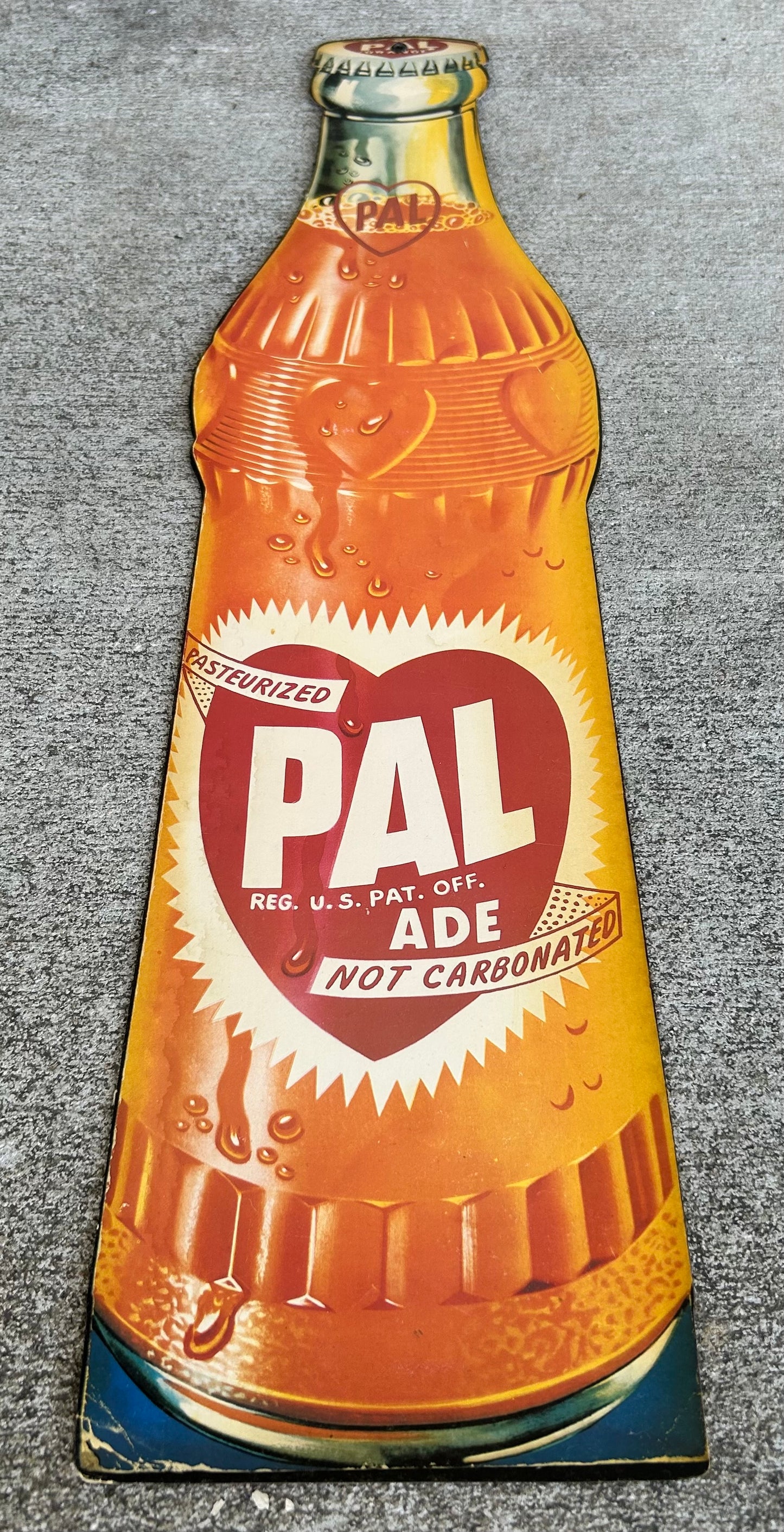 Vintage 1950’s American Pal Ade Soda Bottle Hanging Die-Cut Cardboard Advertising Sign