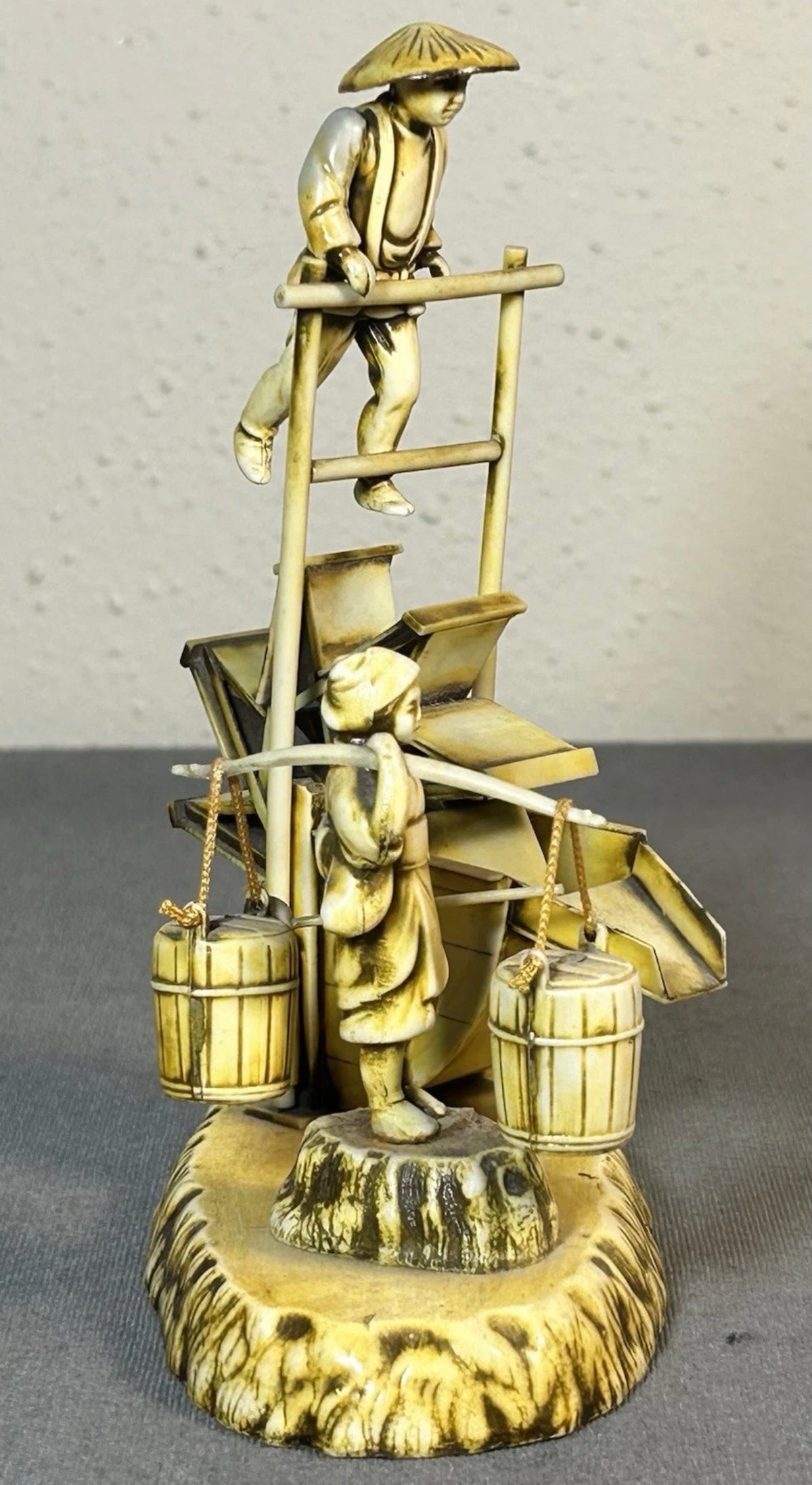 Vintage Circa 1950 Japanese Celluloid Agricultural Water Wheel Diorama Scene Figurine (Showa Period)