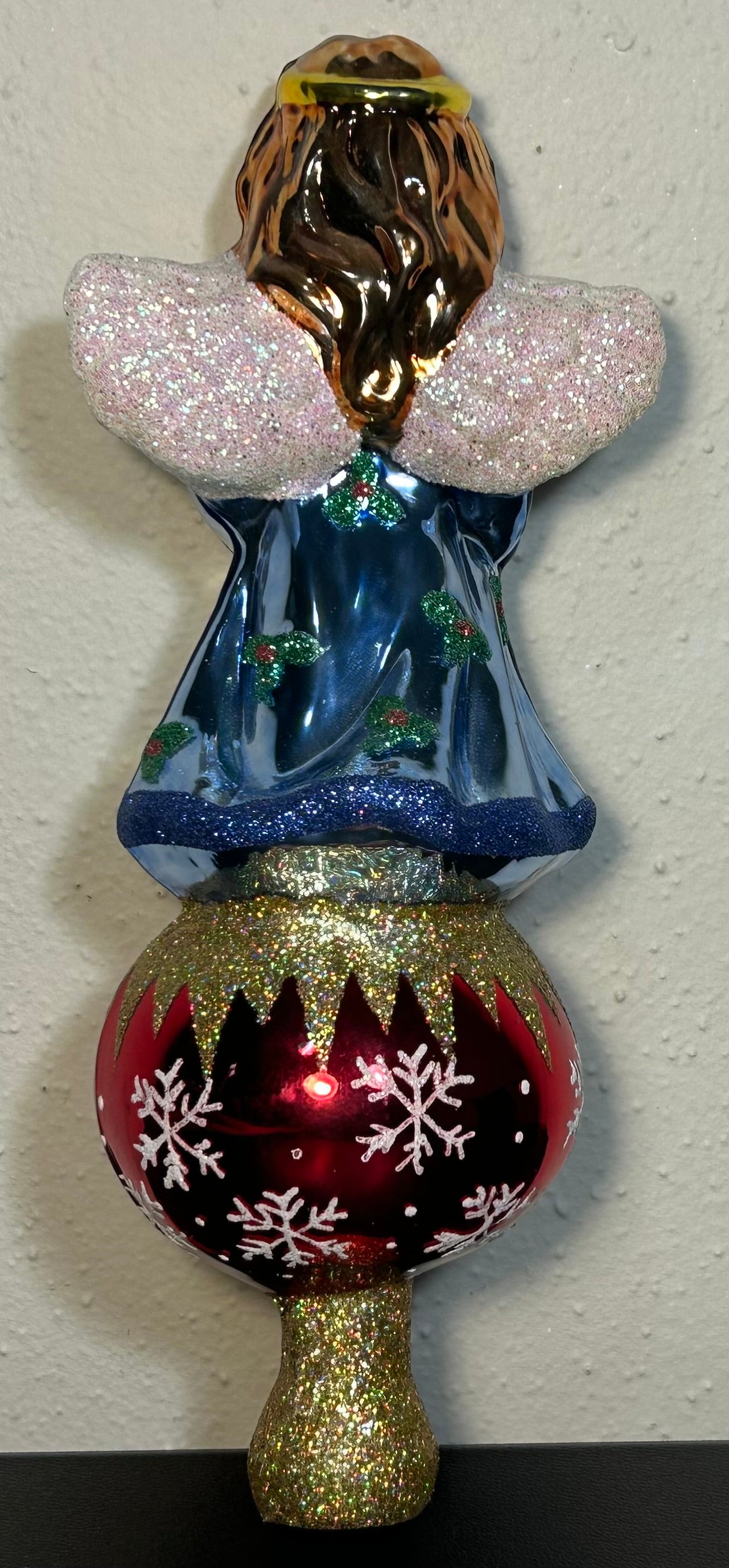 Vintage Circa 1970’s Italian-Style Hand-Painted Angel Mercury Glass Christmas Tree Topper Finial