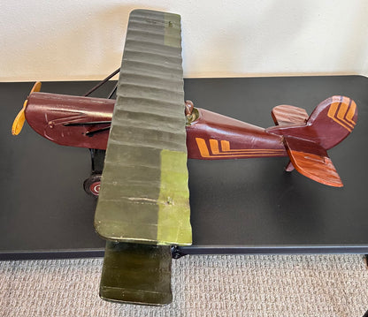 Vintage 1960’s American Folk Art Painted Wooden Model World War I Era Biplane