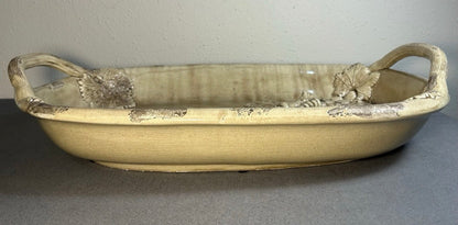 Vintage 1990’s Italian Wild Olive Co. Art Pottery Ceramic Antiqued Finish High-Relief Molded Grape Cluster Motifs Handled Oval Tray