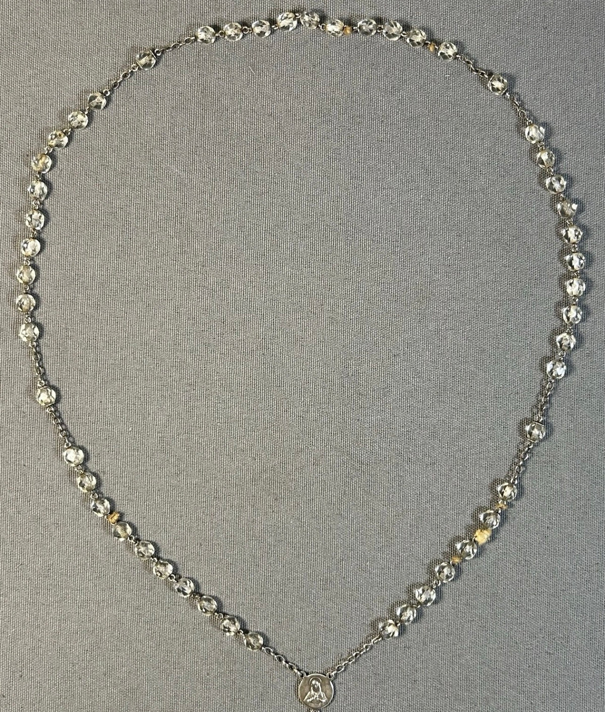 Vintage Mid 20th Century American Hill Craft Catholic Sterling Silver/Faceted Glass Beaded Rosary