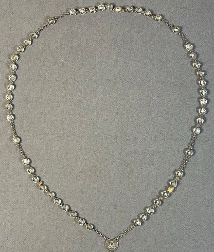 Vintage Mid 20th Century American Hill Craft Catholic Sterling Silver/Faceted Glass Beaded Rosary