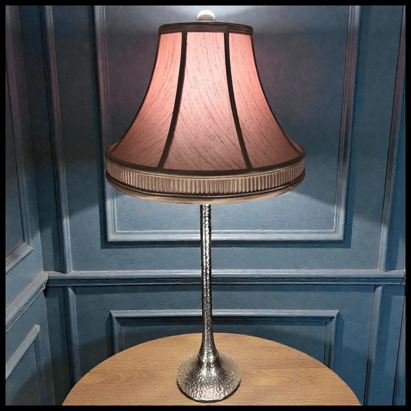 Arteriors Home Contemporary Style Silver Hammered Metal Trumpet Form Base/Cloth Bell Shade Table Lamp