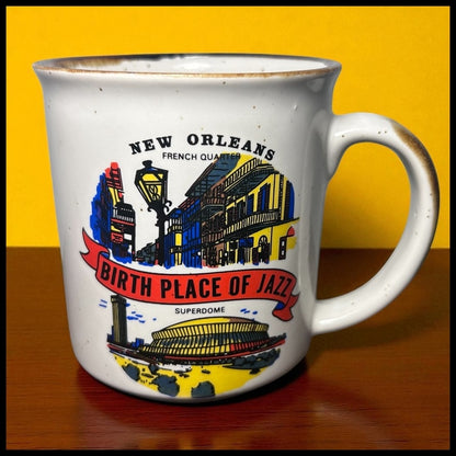 Vintage 1970’s New Orleans Birth Place of Jazz Speckled Stoneware Souvenir Coffee Mug