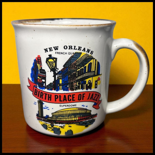 Vintage 1970’s New Orleans Birth Place of Jazz Speckled Stoneware Souvenir Coffee Mug