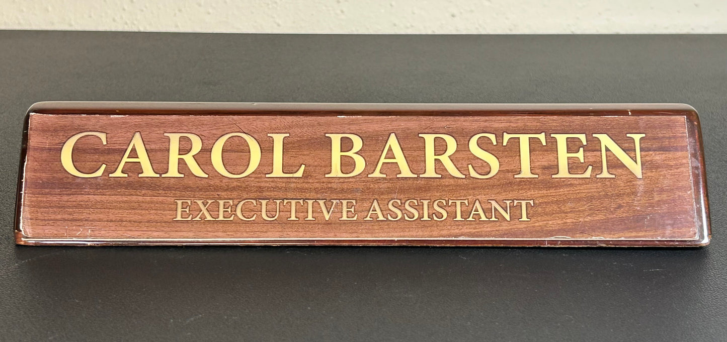Leverage: Redemption Season 2 Episode 11 Carol Barsten Executive Desk Name Plate T.V. Prop (“The Belly of the Beast Job”)