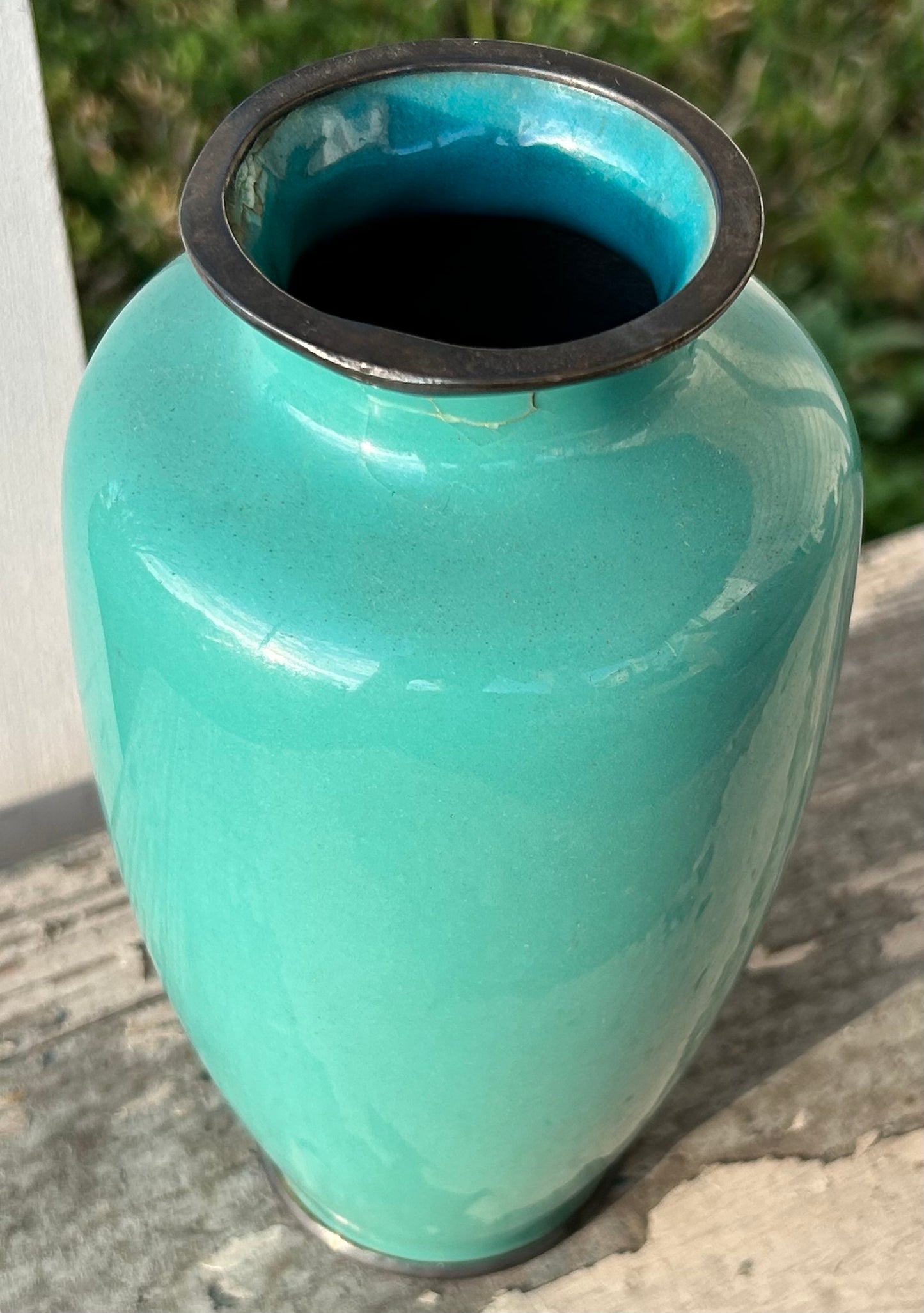 Vintage 1950’s Japanese Inaba Cloisonne Company Turquoise Silver Trim Floral Motif Baluster Vase with the Original Paperwork (Showa Era)