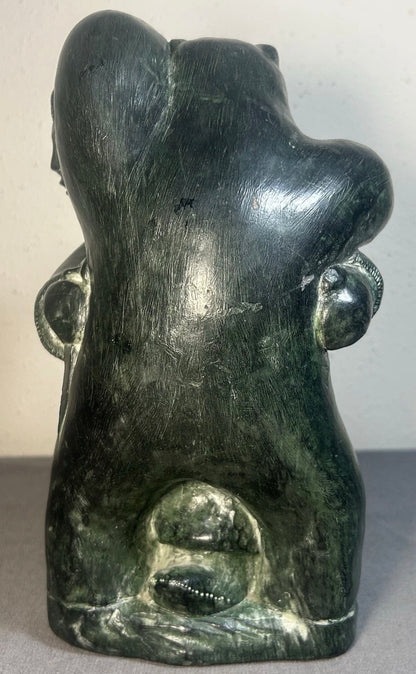 Vintage 1970’s Candian The Wolf Sculptures Edmund Wolf Indigenous Hunter Embracing Polar Bear Soapstone Style Resin Composite Sculpture