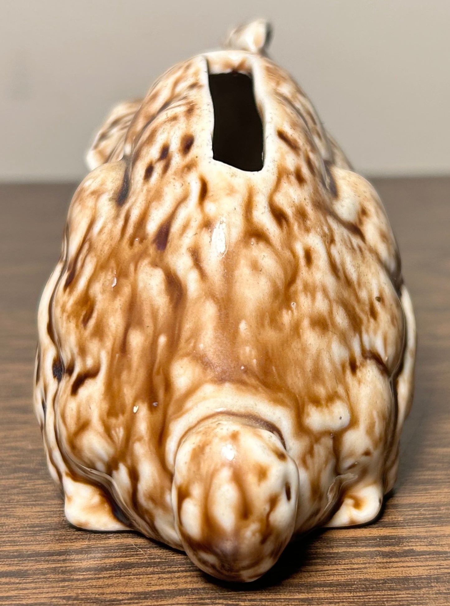 Late 19th Century English Victorian Staffordshire Mottled Brown Glazed Porcelain Rabbit Laying Down Figural Bank