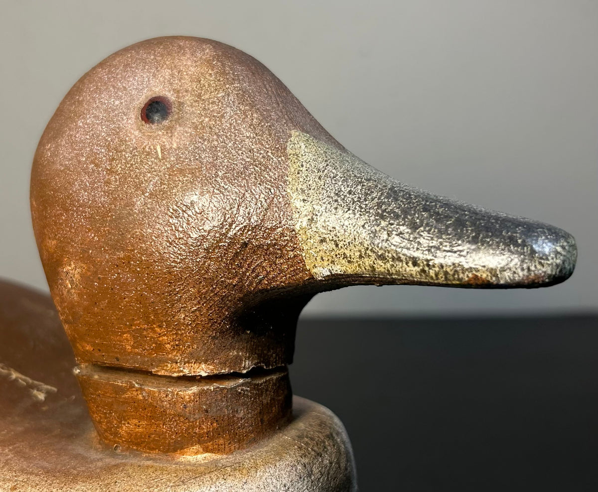 Circa 1940 American Primitive Redhead Drake Duck Hand-Painted Cedar Wood Decoy with Swivel Head and Glass Eyes (Upper Chesapeake Bay)