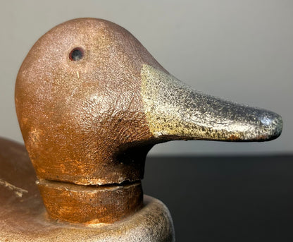 Circa 1940 American Primitive Redhead Drake Duck Hand-Painted Cedar Wood Decoy with Swivel Head and Glass Eyes (Upper Chesapeake Bay)