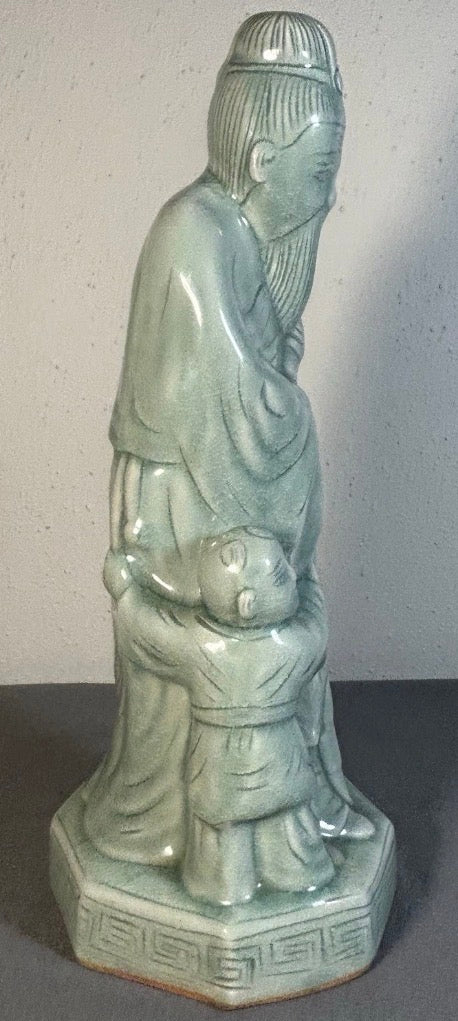 Vintage 1970’s Chinese Celadon Porcelain Shou Lao Taoist God of Longevity Statue