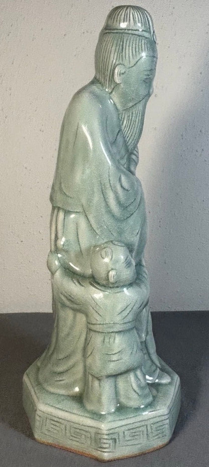 Vintage 1970’s Chinese Celadon Porcelain Shou Lao Taoist God of Longevity Statue