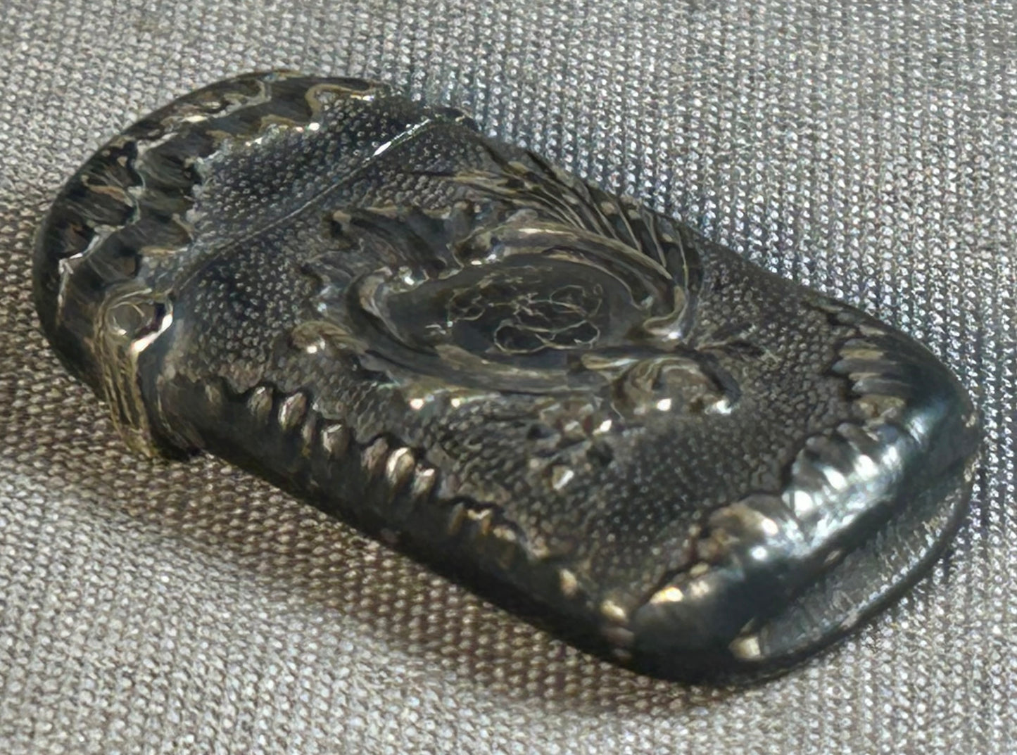 Late 19th Century English Victorian Silver-Plated Metal Repousse Scrollwork Vesta Match Safe