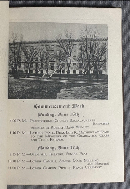 1918 University of Wisconsin Leather-Bound Commencement Invitation Program by E.A. Wright Company