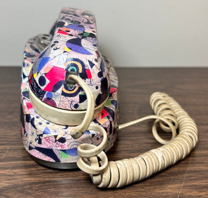 Vintage Late 1970’s/Early 1980’s American Joan Miro Art Style Decoupage Western Electric CS702BM Rotary Dial Desk Telephone