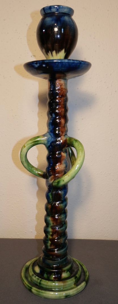 Circa 1900 Belgian Art Nouveau Majolica Slip Glazed Twist Form Candlestick