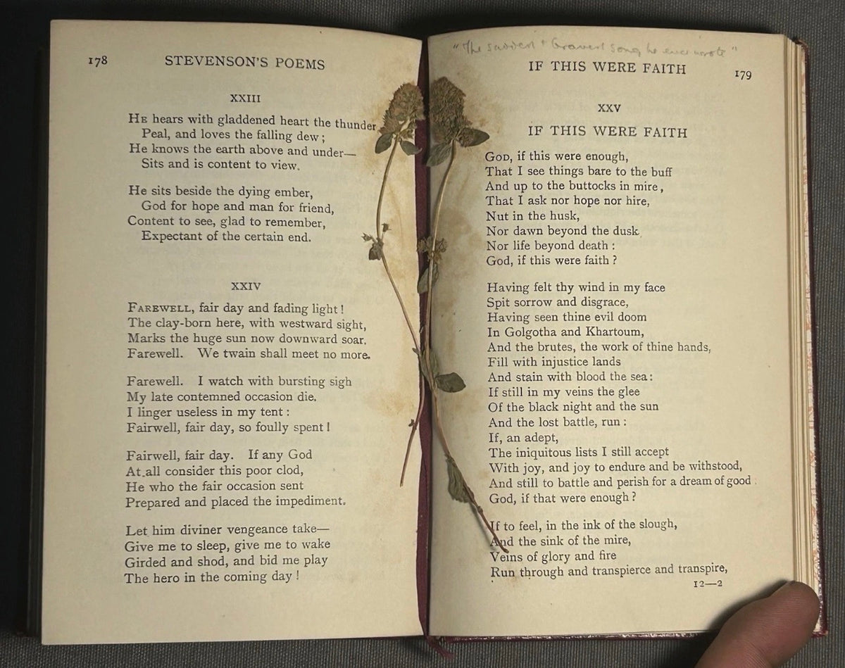 1909 “Poems” by Robert Louis Stevenson Leather-bound Book with Pressed Wildflower Specimens