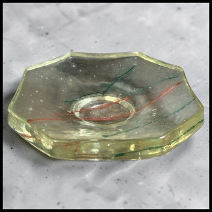 Vintage 1996 Gene Koss Studio Art Glass Contemporary Style Octagonal Footed Shallow Bowl (New Orleans, Louisiana)