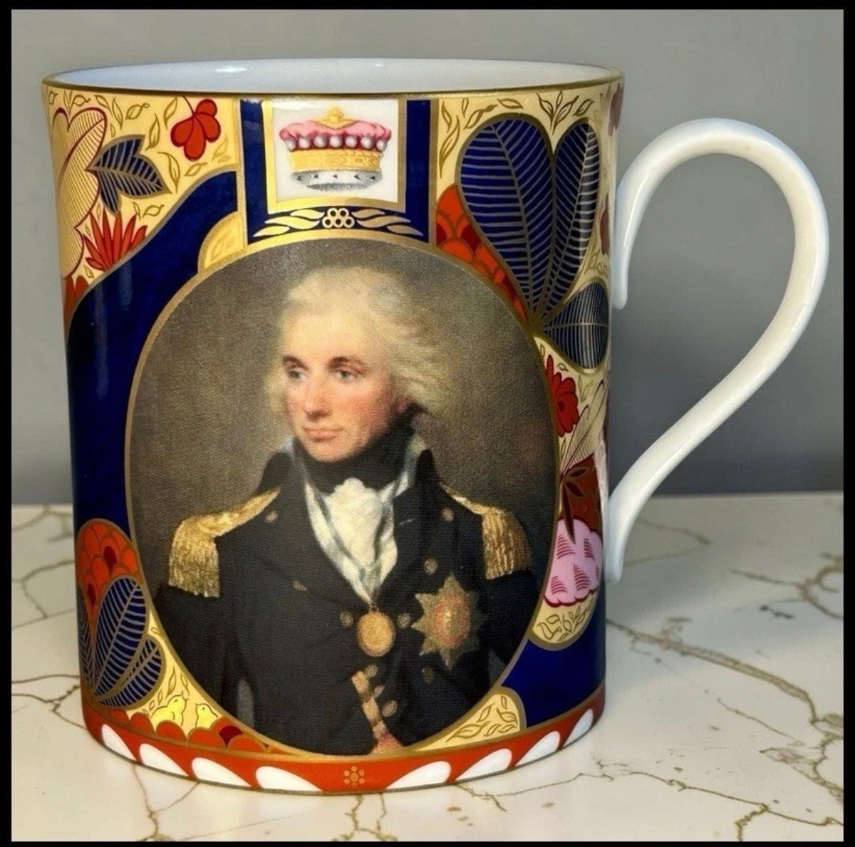 2005 English Royal Worcester Bone China Nelson Collection Vice-Admiral Horatio Nelson Portrait Mug