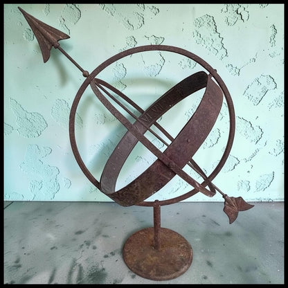 Vintage Mid 20th Century Swedish Wrought Iron Armillary Sphere on Cast Iron Base