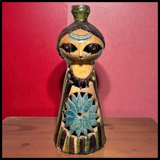 Vintage 1960’s American Mid Century Modern Glazed Earthenware Clay Figural Woman Tealight Votive Sculpture
