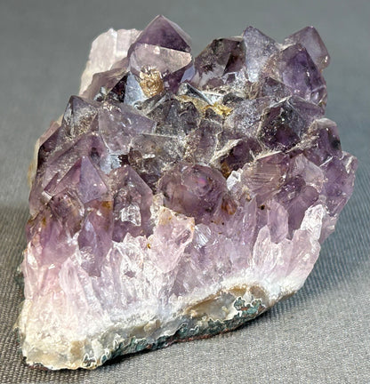 Natural Purple Amethyst Quartz Crystals Cluster in Rock Matrix Specimen