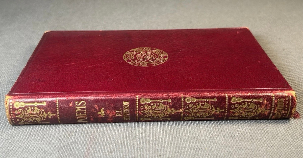 1909 “Poems” by Robert Louis Stevenson Leather-bound Book with Pressed Wildflower Specimens