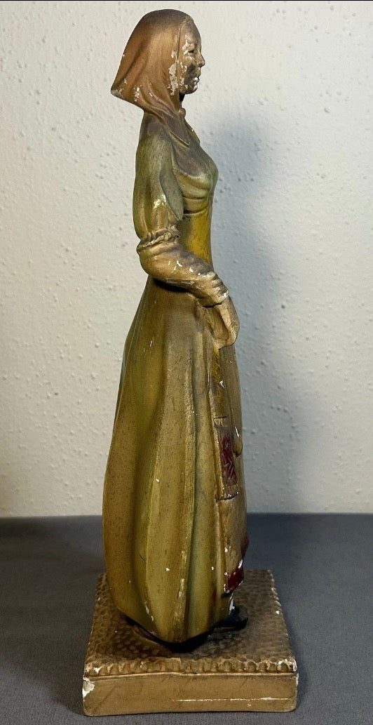 1930’s American Woman Had-Painted Figural Chalkware Statue
