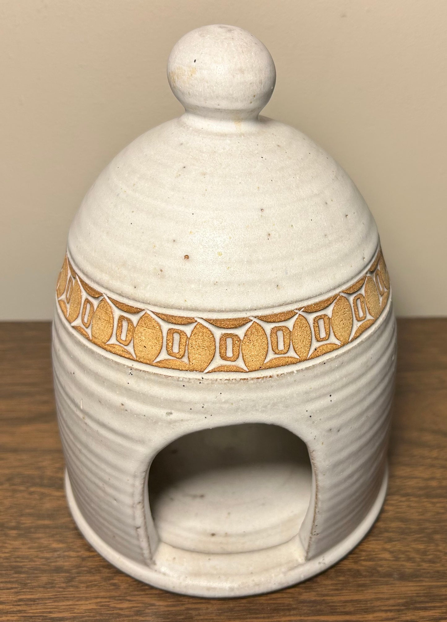 Vintage Circa 1955 Mid Century Modern Los Artesanos Puerto Rico Pottery Sgrafitto Stoneware Dome Tealight
