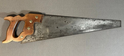 Vintage 1950’s American Henry Disston & Sons 20-Inch Chrome-Nickel Alloy Steel Metal Blade/Carved Applewood Wheat Design Handle D-23 Model Panel Saw with Medallion